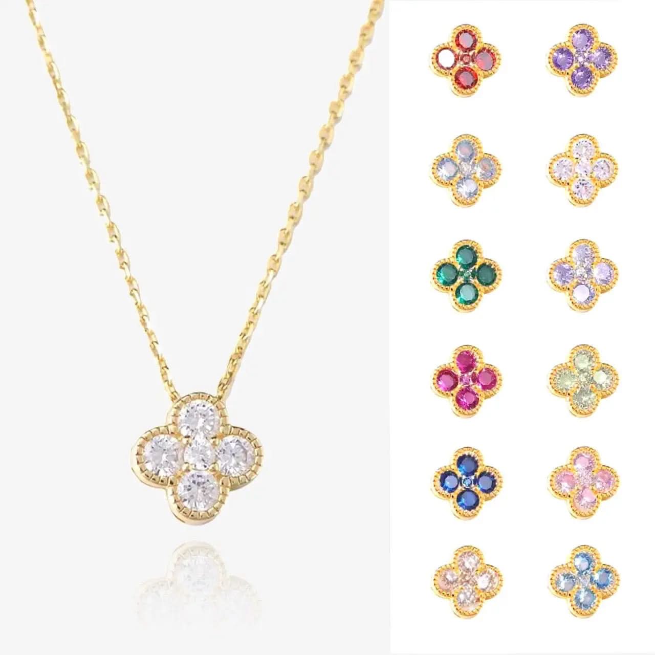 Clover Birthstone Necklace Sterling Silver