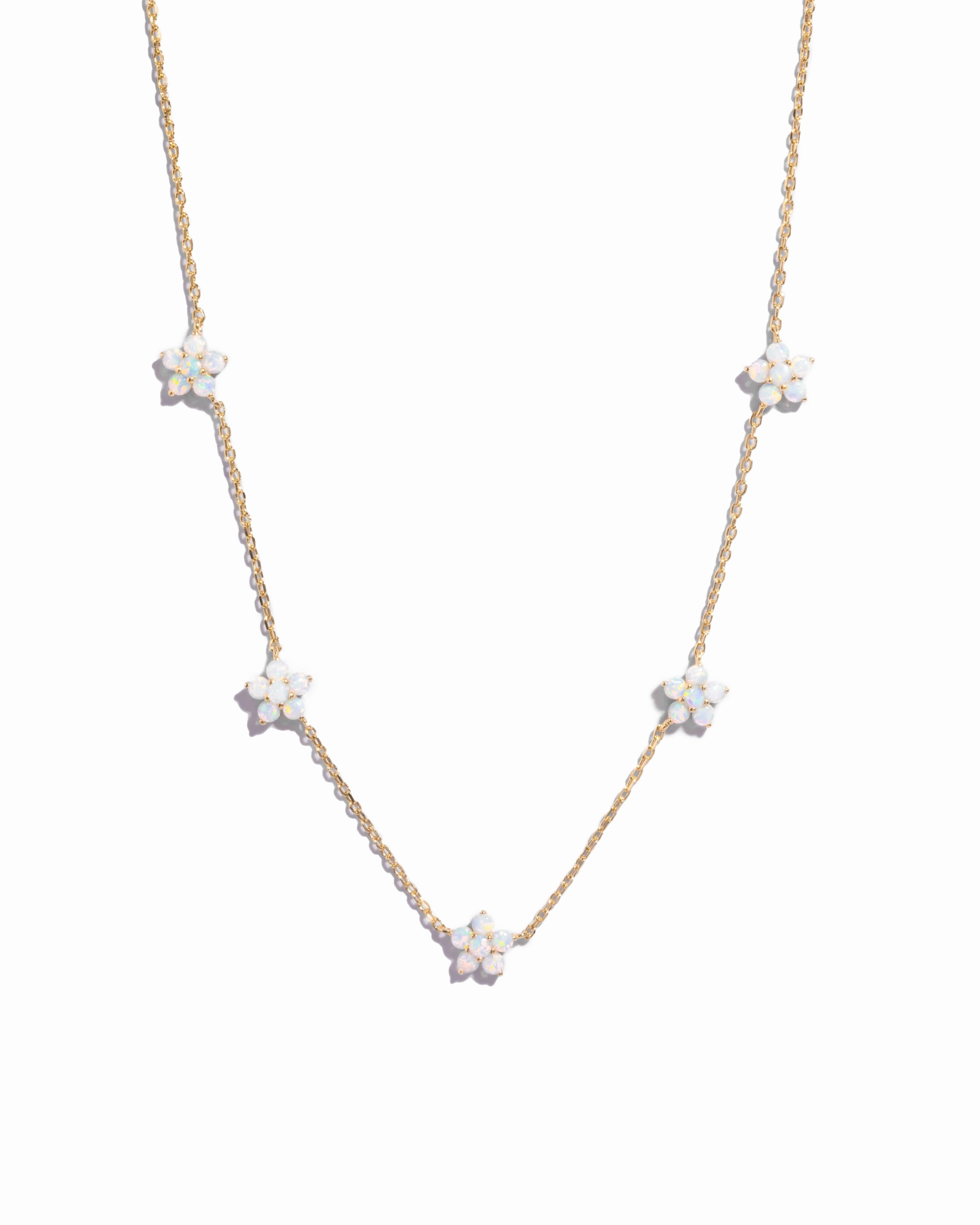 Opal Flower Charm Necklace