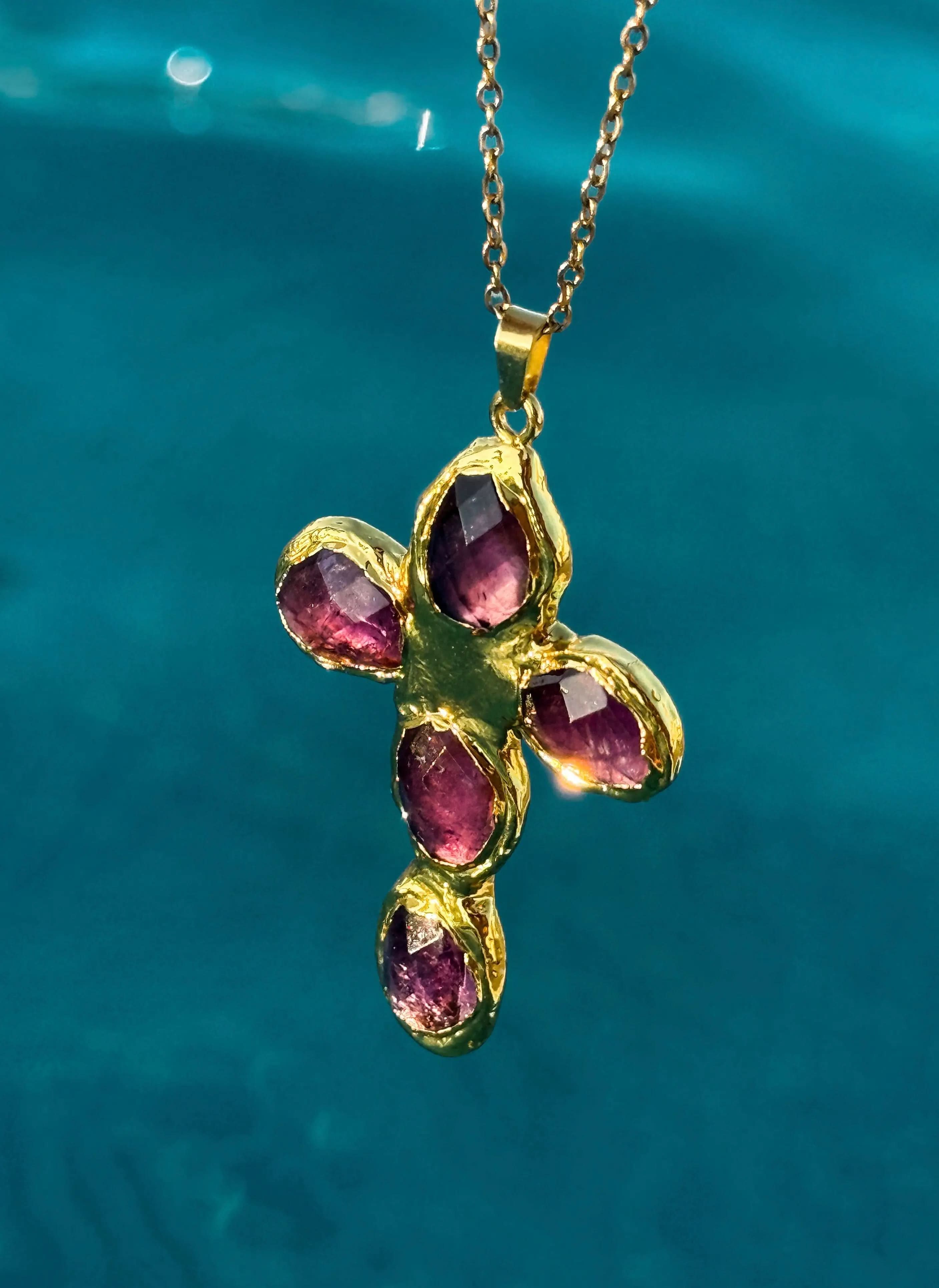 Amethyst Molten Cross Necklace