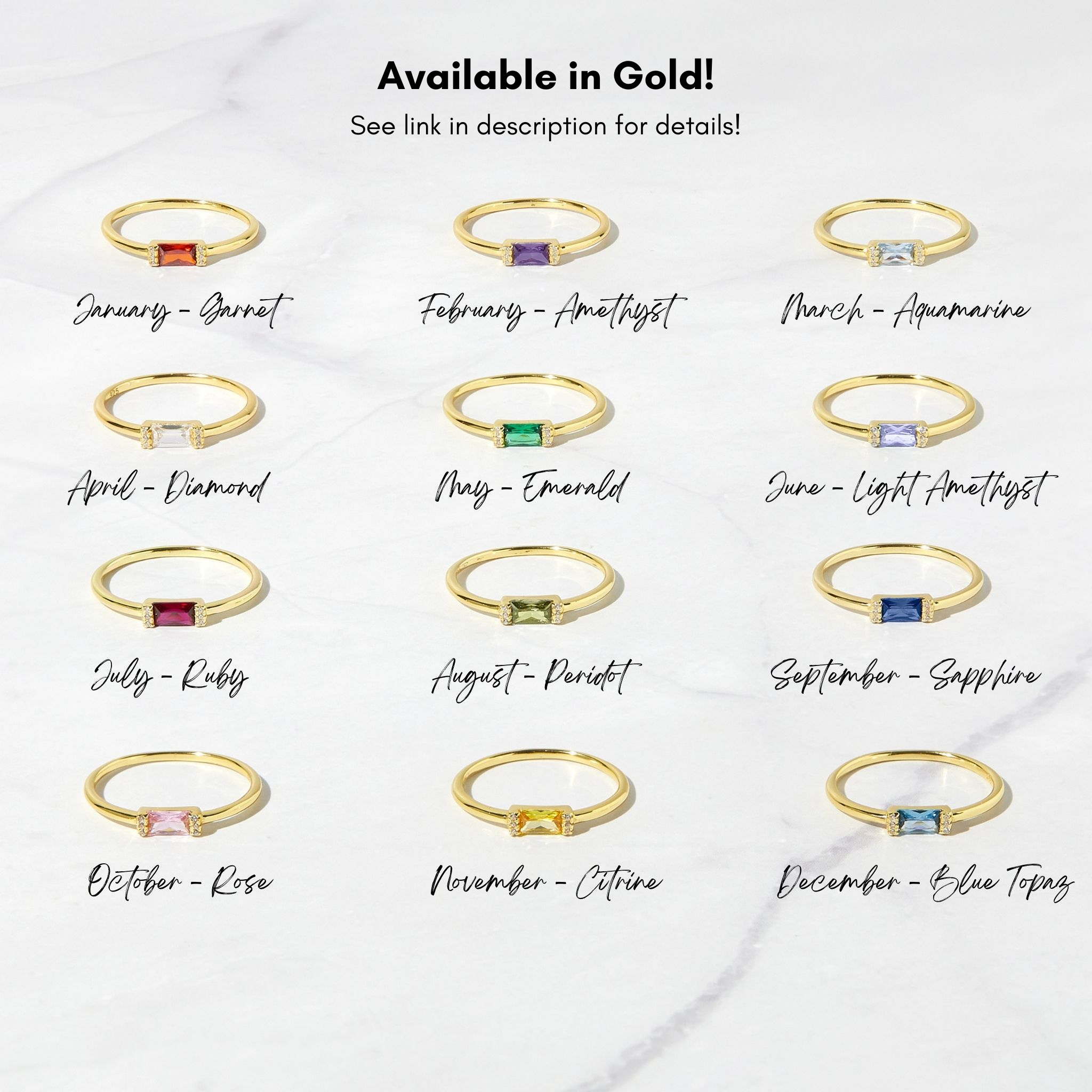 Silver Simple Baguette Birthstone Rings