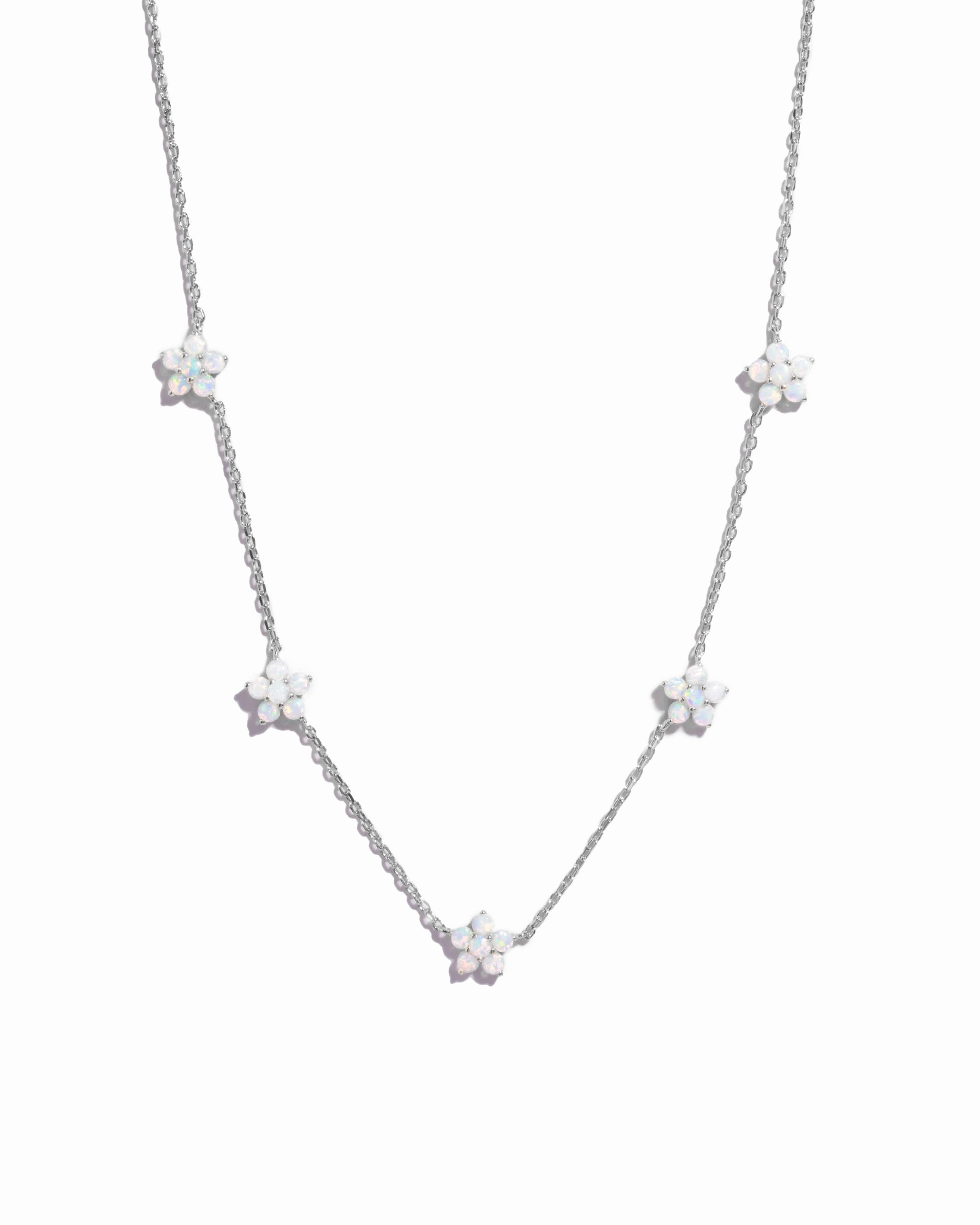 Opal Flower Charm Necklace